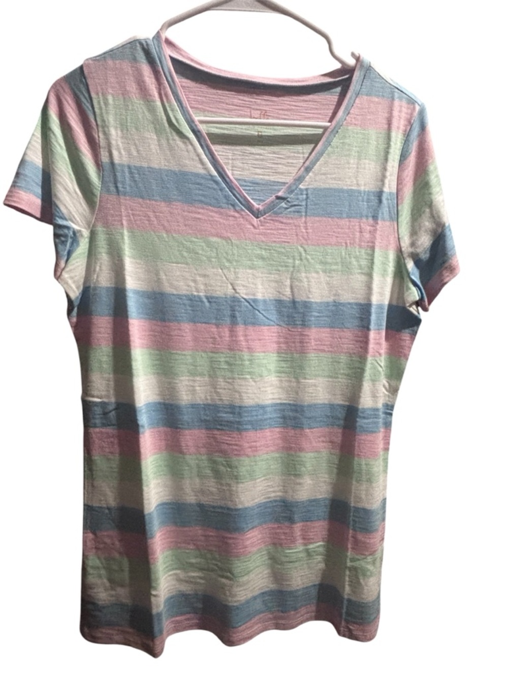 Belle by Kim Gravel Pastel Striped V-Neck Short Sleeve Tee